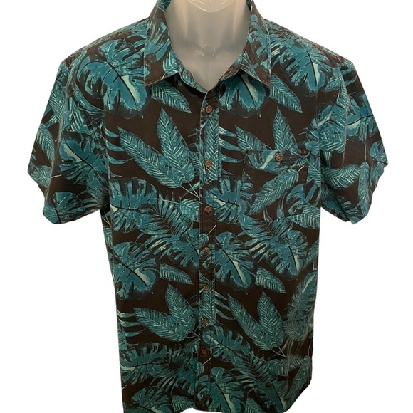 RIP CURL Green Floral Aloha Hawaiian Tropical Shirt Men XL - Picture 1 of 6
